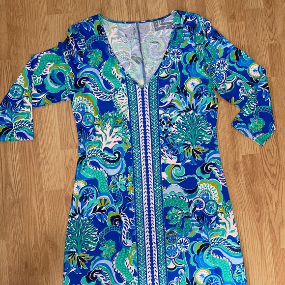 EUC Lilly Pulitzer Anissa Maxi Blue Grotto Sirens Spirits Pima Cotton Size Large - Picture 6 of 8